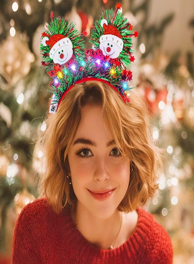 Firuilo Light Up Christmas Headband Glowing Snowman Tinsel Hairbands Led Xmas Headpieces Festival Holiday Hair Accessories for Women - Image 4