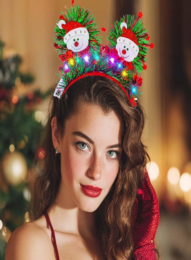 Firuilo Light Up Christmas Headband Glowing Snowman Tinsel Hairbands Led Xmas Headpieces Festival Holiday Hair Accessories for Women - Image 2