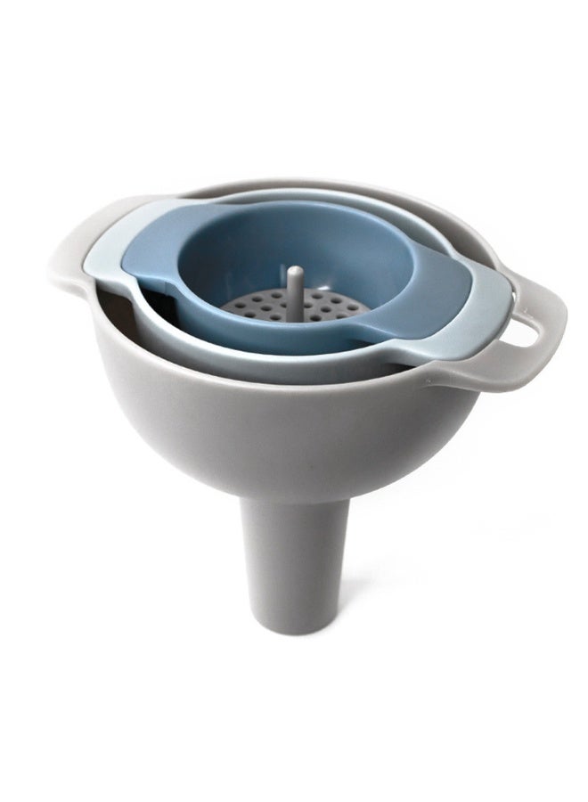 هومستر قمع متعدد الوظائف 4 في 1، مع فلاتر مصفاة، مجموعة قمع بلاستيكي للمطبخ لصلصة الصويا والزيت، فتحة معلق للتخزين السهل، زوايا تعبئة، فم عريض مع فلاتر مصفاة، مثالي للتصفية ونقل الفاصوليا، أزرق/رمادي، 12.8*11 سم - Image 2