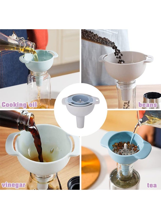 هومستر قمع متعدد الوظائف 4 في 1، مع فلاتر مصفاة، مجموعة قمع بلاستيكي للمطبخ لصلصة الصويا والزيت، فتحة معلق للتخزين السهل، زوايا تعبئة، فم عريض مع فلاتر مصفاة، مثالي للتصفية ونقل الفاصوليا، أزرق/رمادي، 12.8*11 سم - Image 5