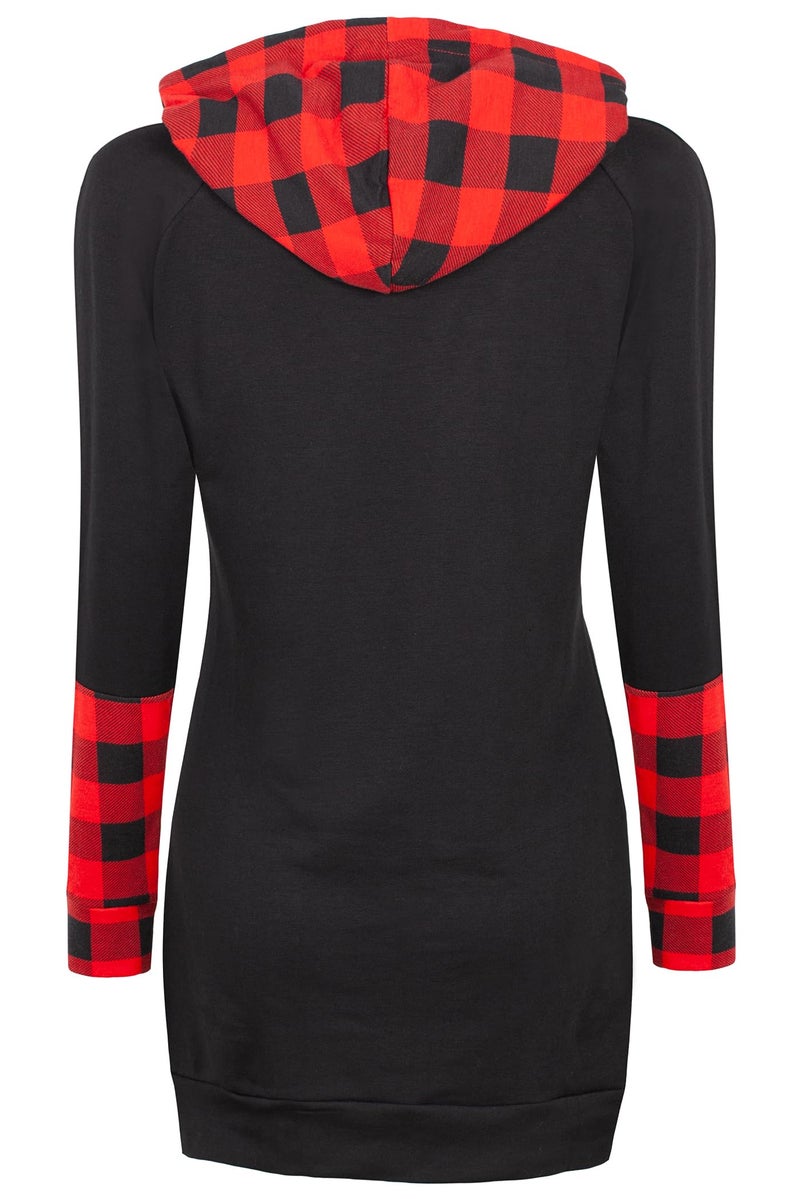 BEPEI Christmas Sweaters for Women 2025,Women Gifts Fall Hoodies Black and Red Plaid Hoodie Fashion Crewneck Long Sleeve Tunic Length Dressy Casual Work Sweatshirts with Pocket 2XL - Image 3