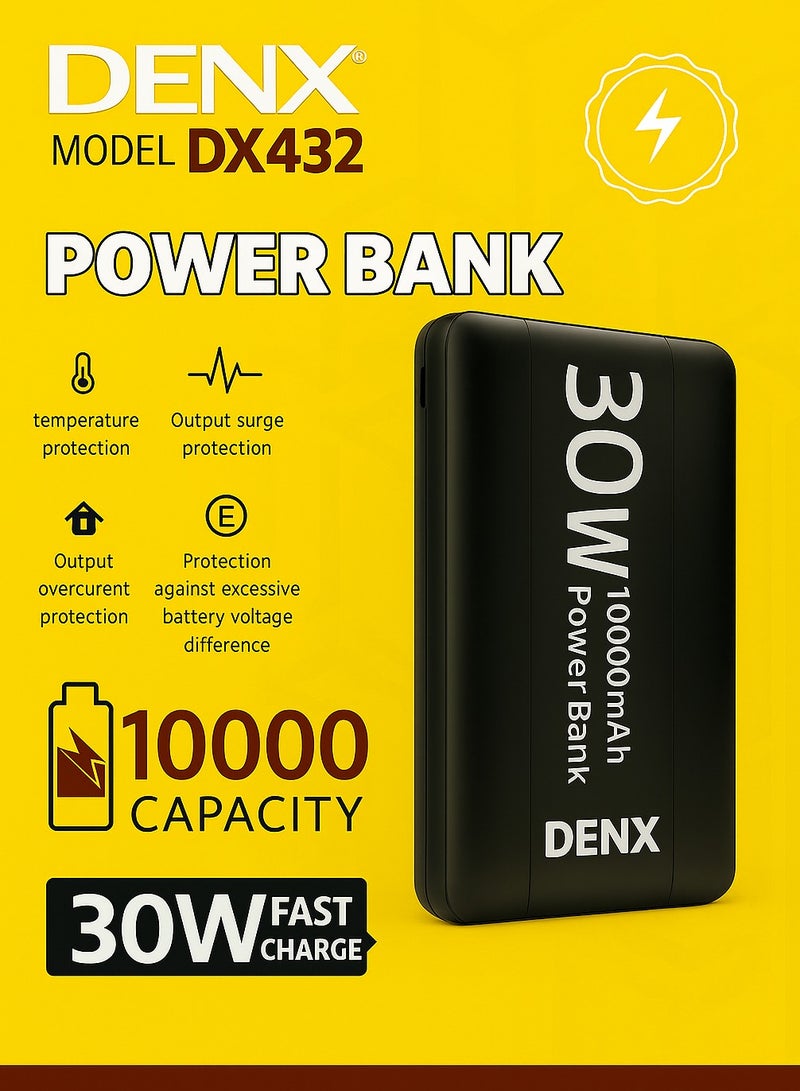 Denx DENX DX432 10000mAh Power Bank with Fast Charging and Dual USB Output – Black  - Image 1