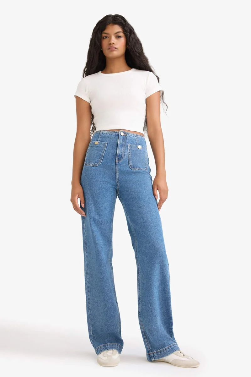 ديفاكتو 90's Wide Leg High Waist Straight Leg Jeans