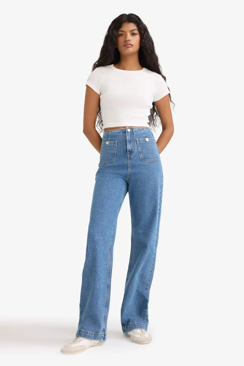 ديفاكتو 90's Wide Leg High Waist Straight Leg Jeans