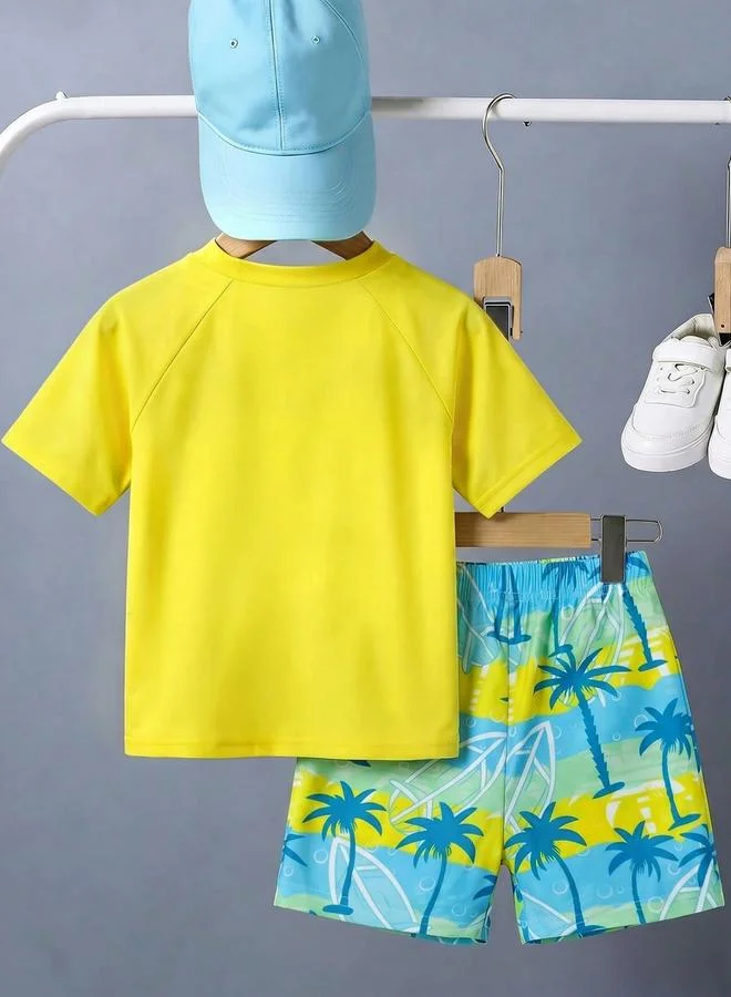 تايك تو طقم راش جارد وشورت سباحة بطبعة نخيل للأولاد