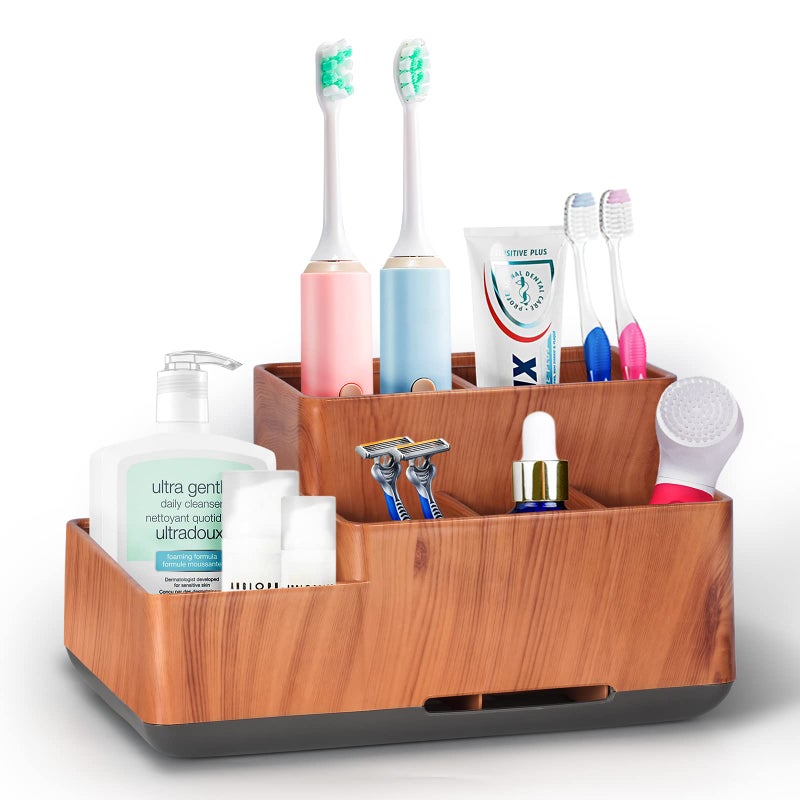 Toothbrush HolderBathroom Organizer Countertop 5 Compartments Multifunctional Storage for Cosmetic Makeup Office Stationery PencilToothpaste ToothbrushIdeal Gift for Home OfficeBule