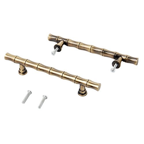 Mgoodoo 5Pcs 5.83inch Bamboo Zinc Alloy Cabinet Handles -Hole Spacing 3.78", Drawer Dresser Cupboard Closet Handle Pulls Retro Solid Furniture Pull Knob Antique Brass Decorative - Image 3