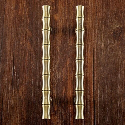 Mgoodoo 5Pcs 5.83inch Bamboo Zinc Alloy Cabinet Handles -Hole Spacing 3.78", Drawer Dresser Cupboard Closet Handle Pulls Retro Solid Furniture Pull Knob Antique Brass Decorative - Image 4