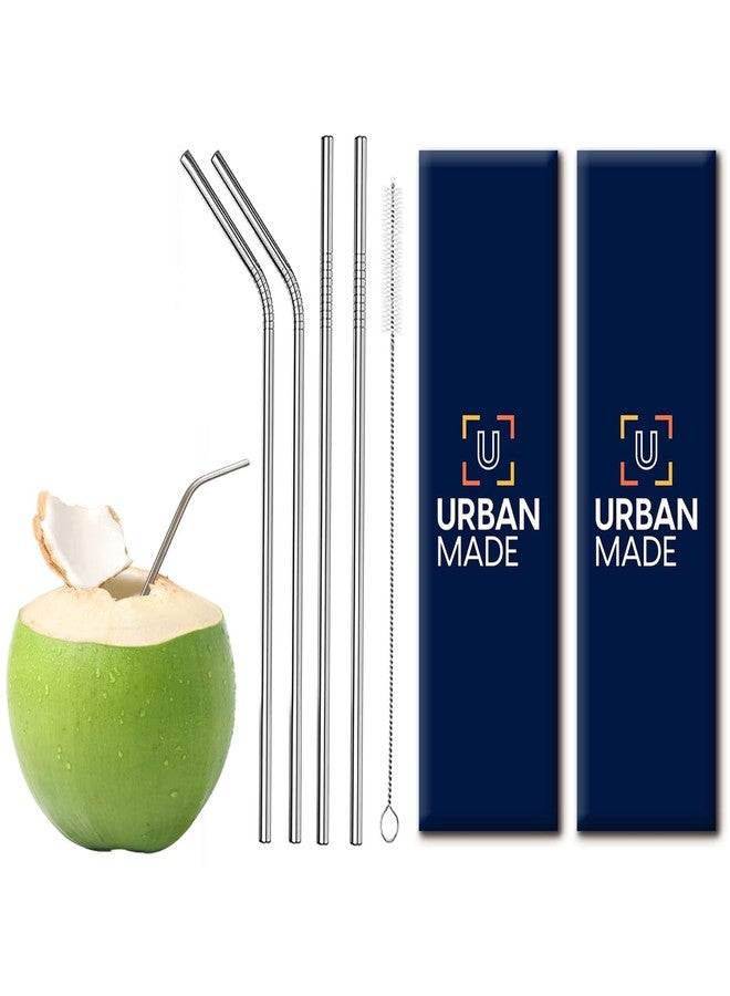 Urbanmade شفاطات Urbanmade قابلة لإعادة الاستخدام مصنوعة من الفولاذ المقاوم للصدأ للأطفال والكبار، مزودة بفرشاة تنظيف، شفاطات طويلة للشرب للعصائر والمشروبات، عبوة من قطعتين - Image 1