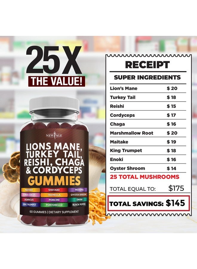 NEW AGE Mushroom Lion's Mane Supplement Gummies - Comprehensive Mushroom Supplement for Cognitive & Immune Support, with Reishi, Cordyceps - 120 Count - Image 5