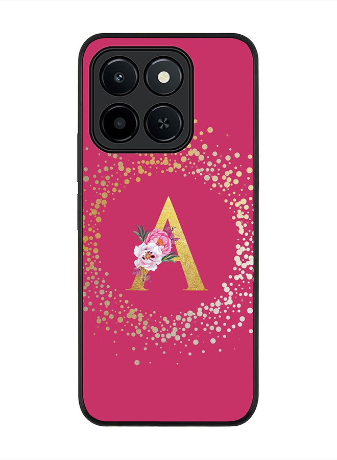 غطاء Honor X6c، حماية كاميرا نحيفة، غطاء هاتف مضاد للصدمات - مونوغرام زهور مخصص - أ (وردي غامق)