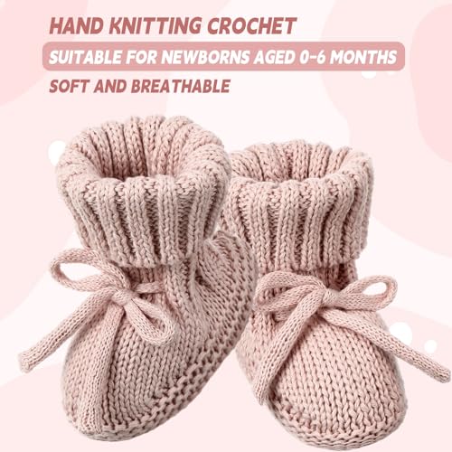 Evervibe 3 Pairs Knitted Baby Booties 0-6 Months Newborn Baby Shoes First Walkers Cozy Shoes for Infant Girl Boy(Beige,Khaki,Pink,Classic) - Image 2