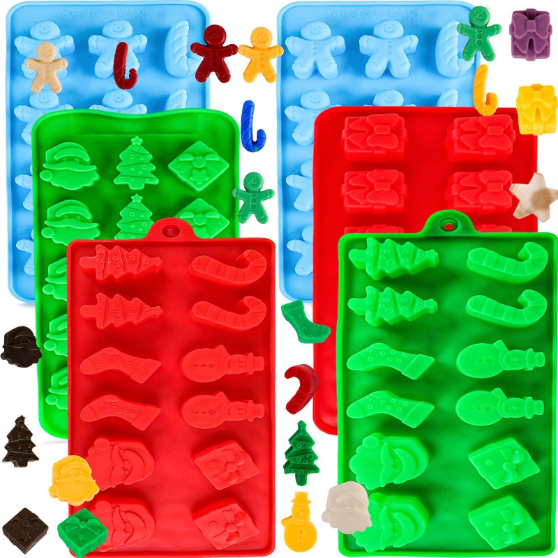 Christmas Silicone Molds Christmas Chocolate Mold Candy Molds for Baking Sweet TreatsCake Xmas Gift Handmade Soap Candles with Shape of Christmas Tree Santa Head for Christmas Party Home Baking