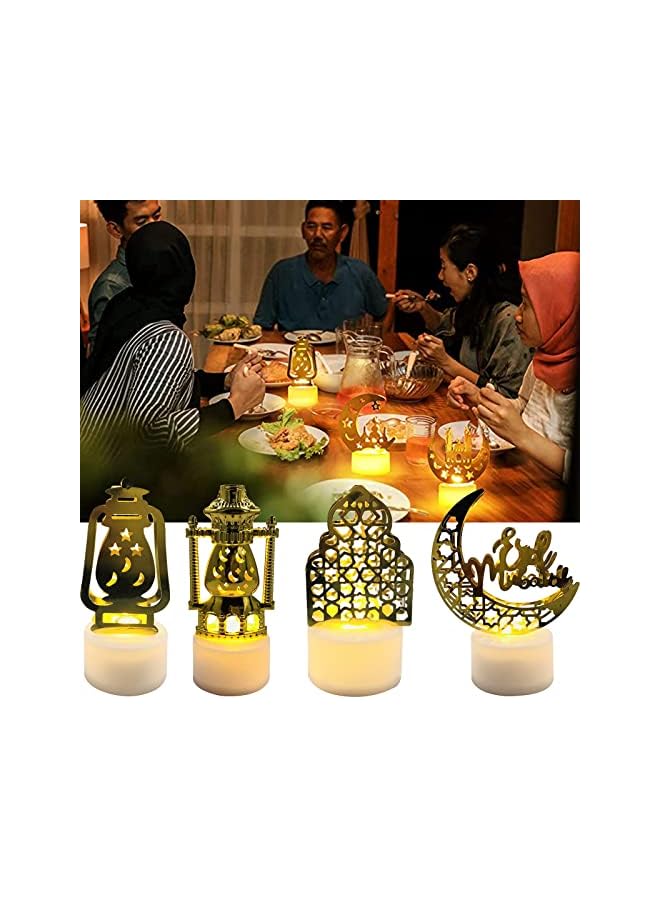 The Bros Eid Ramadan Lantern Lights Ramadan Decorations, Ramadan Mubarak Candle Lanterns, LED 3D Moon Star Mubarak Lamp Lights Decor Eid Ornaments for Islam Festival Wall Table Decor (4pcs) - Image 2