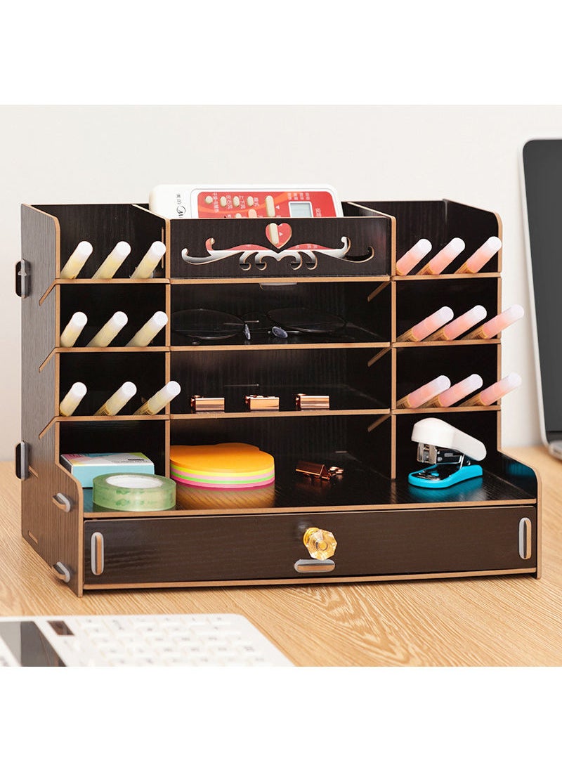 Kidle - Wooden Desktop Organizer DIY Desk Pen Holder Stationery Storage Organizer For Home Office School - Image 1
