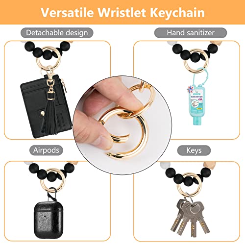 KNGITRYI Wallet Keychain Wristlet for Women,Slim RFID Credit Card Holder Purse Tassel Keychain Bangle Key Ring for Men Women(Black) - Image 4