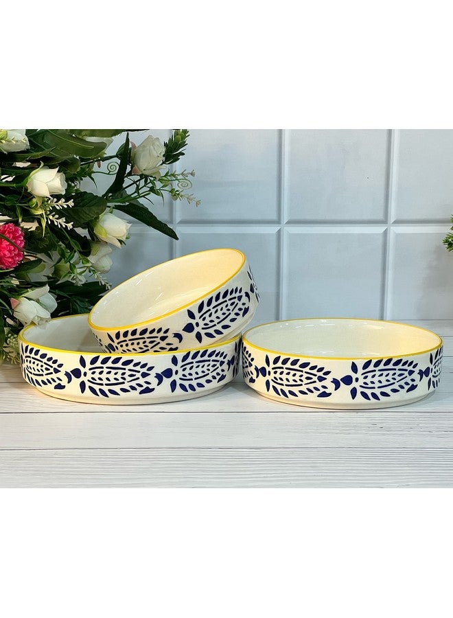 Praahi Lifestyle Premium Ceramic Salad Bowl- Serving Snacks Ceramic Plates - Set of 3- Stackable Sizes (5.5 inch, 6.5 inch, 7.5 inch) Microwave Safe | Best Rakhi Gift for Bhabhi, Yellow and Blue - Image 3