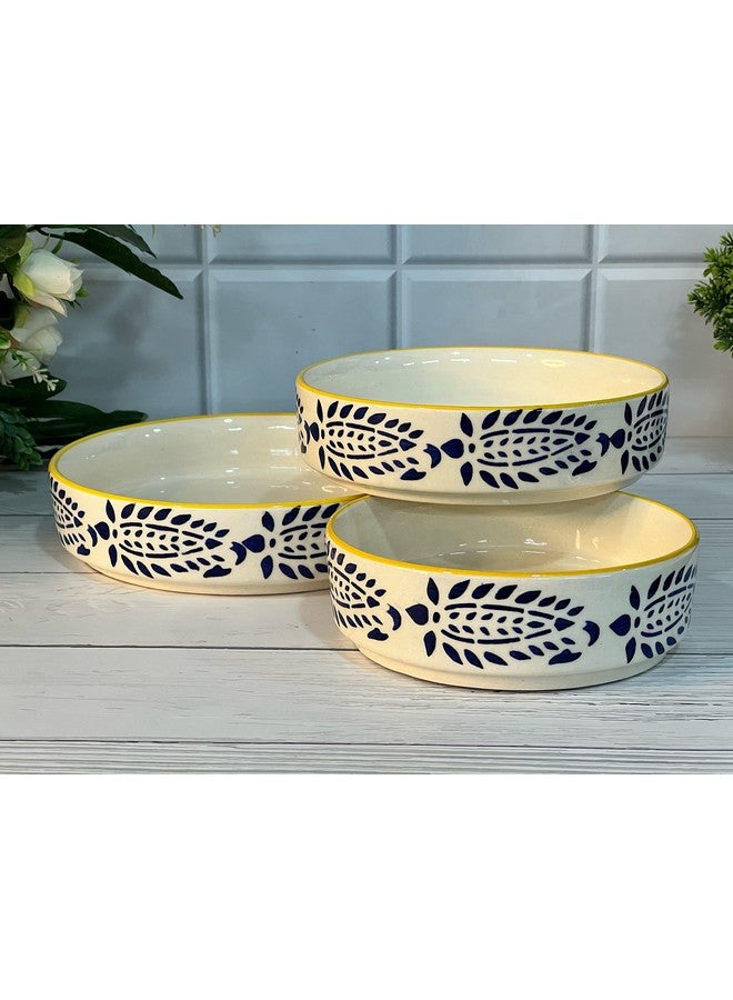Praahi Lifestyle Premium Ceramic Salad Bowl- Serving Snacks Ceramic Plates - Set of 3- Stackable Sizes (5.5 inch, 6.5 inch, 7.5 inch) Microwave Safe | Best Rakhi Gift for Bhabhi, Yellow and Blue - Image 2