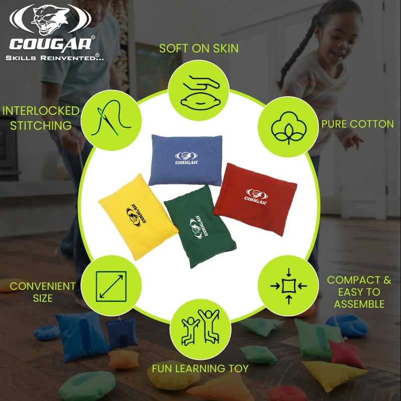 Cougar Mini Toy Cotton Educational Bean Bags with Superior and Premium Cotton Fabric for Hand Toss Games and Kids Fun Activities (Pack of 4) 10 cm x 10 cm - Image 3