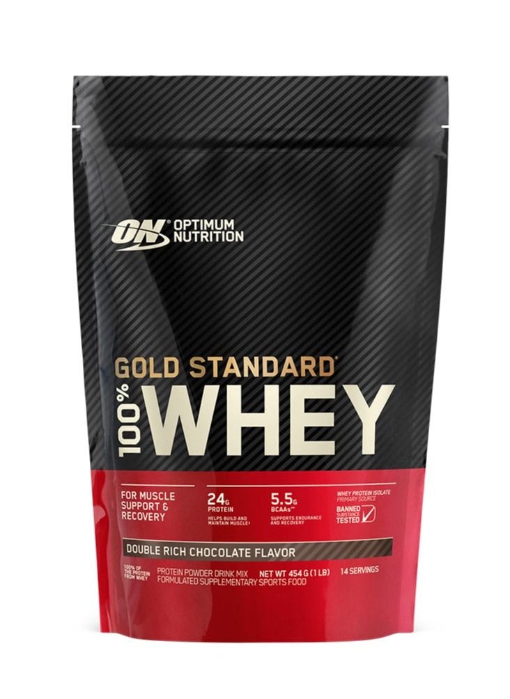 Optimum Nutrition - Gold Standard 100% Whey Protein Powder, for Muscle Support & Recovery, Primary Source Whey Protein Isolate - Double Rich Chocolate, 454 Grams (1 lb) - Image 1