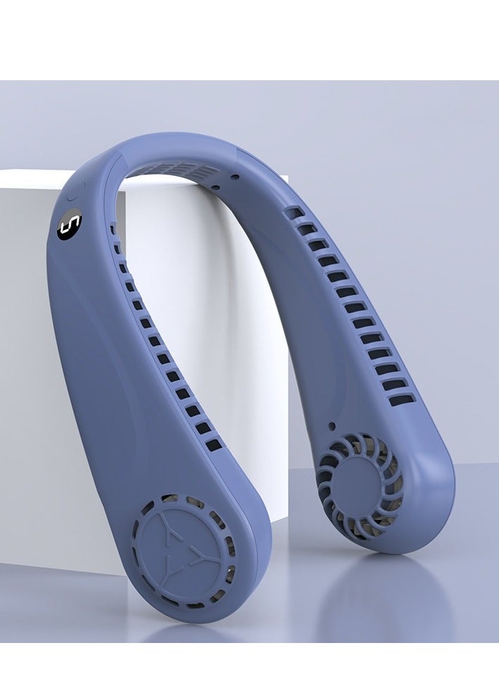 QZ Neck Fan Outdoor Camping Long Battery Life Portable Hanging Neck Small Fan Blue Digital Display Model - Image 1