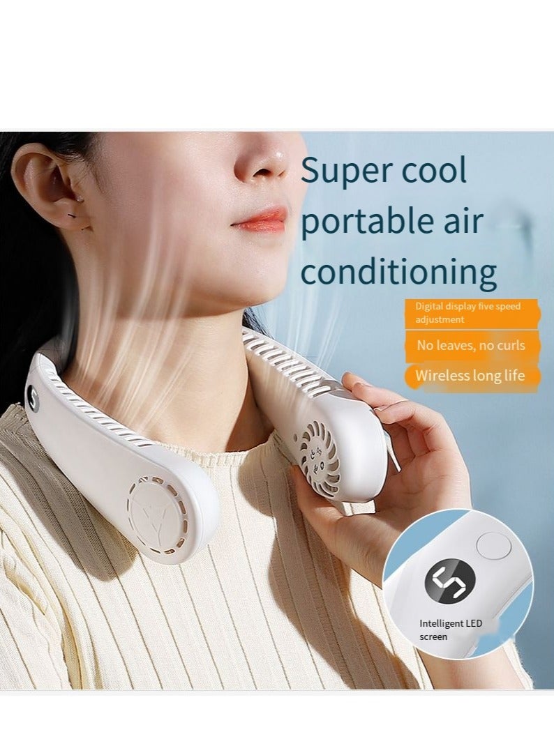 QZ Neck Fan Outdoor Camping Long Battery Life Portable Hanging Neck Small Fan Blue Digital Display Model - Image 2