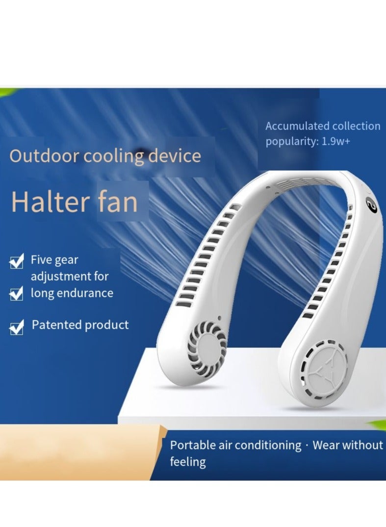 QZ Neck Fan Outdoor Camping Long Battery Life Portable Hanging Neck Small Fan Blue Digital Display Model - Image 3