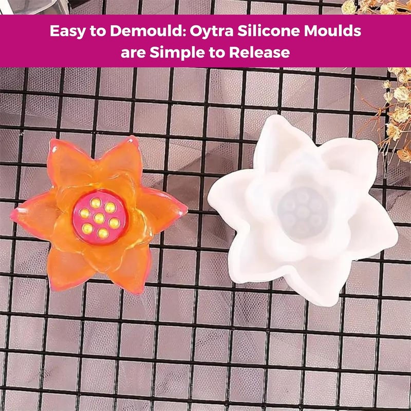 Oytra Oytra Resin Art Mould Silicone for Lotus Candle Tealight Holders DIY Art and Craft for Home Decor Beginners Artists Professionals for Gifting  - Image 4