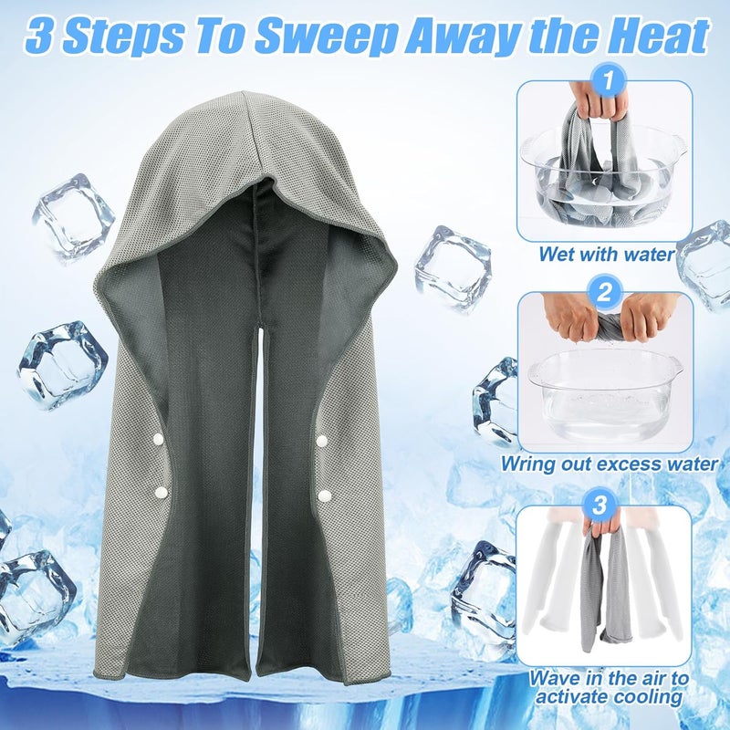 Acostop 4 Pcs Cooling Hoodie Towels for Neck and Face - Absorbent & Quick-Dry Cooling Towel with Anti-Slip Snaps, Evaporative Cool & UPF 50 Sun Protection Wraps in Hot Weather Outdoor Sports - Image 4
