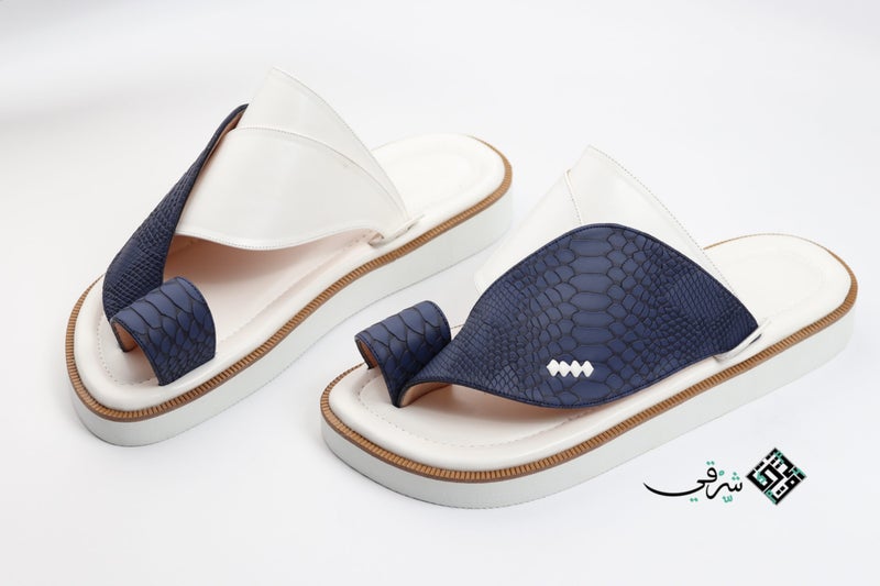 Zubairiya Naal | For Daily Wear, Eid and Occasions | Sandal | White and Navy Leather | Saudi Arabian Eastern - Image 1