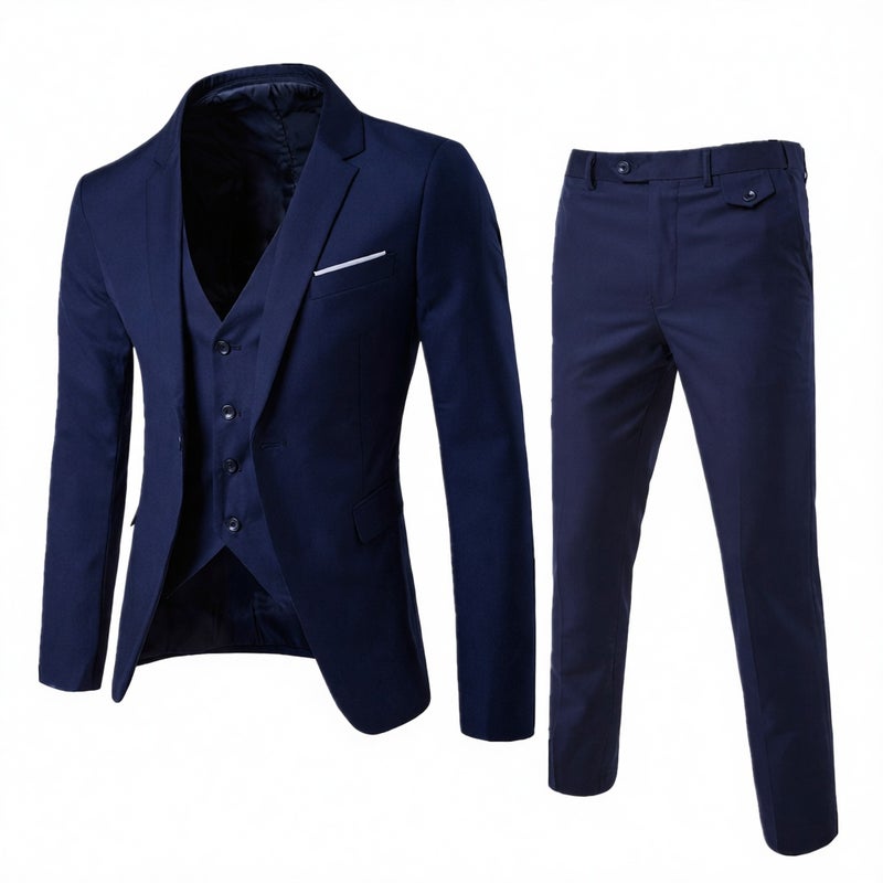 Men's Three-Piece Suit Set Business Slim Fit Formal Blazer Vest Trousers Wedding Groom Attire - Image 1