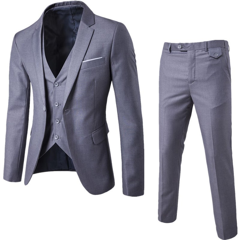 Men's Three-Piece Suit Set Business Slim Fit Formal Blazer Vest Trousers Wedding Groom Attire - Image 2