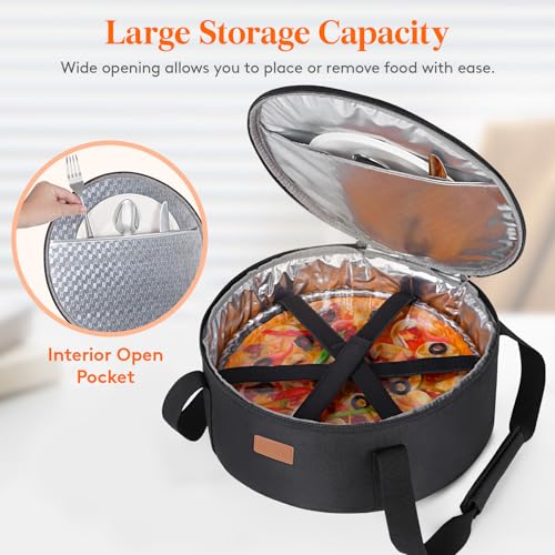 Lifewit Insulated Round Casserole Carrier, Portable Pie Carrier Bag for Hot or Cold Food, Fits 12.5" Baking Dish, Thermal Lunch Tote for Potluck Parties, Picnic and Cookouts, Black - Image 4