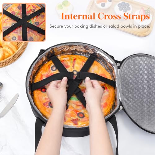 Lifewit Insulated Round Casserole Carrier, Portable Pie Carrier Bag for Hot or Cold Food, Fits 12.5" Baking Dish, Thermal Lunch Tote for Potluck Parties, Picnic and Cookouts, Black - Image 3