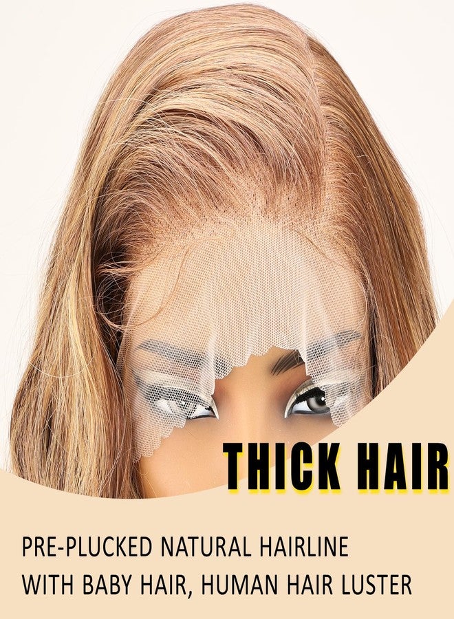 SOKU 13x6 Lace Frontal Wig Blonde Highlights 32 Inch Long Body Wave Pre Plucked with Babyhair Knotless Transparent Lace Heat Friendly Highlighted Bouncy Wave Glueless Synthetic Hair Wigs - Image 4