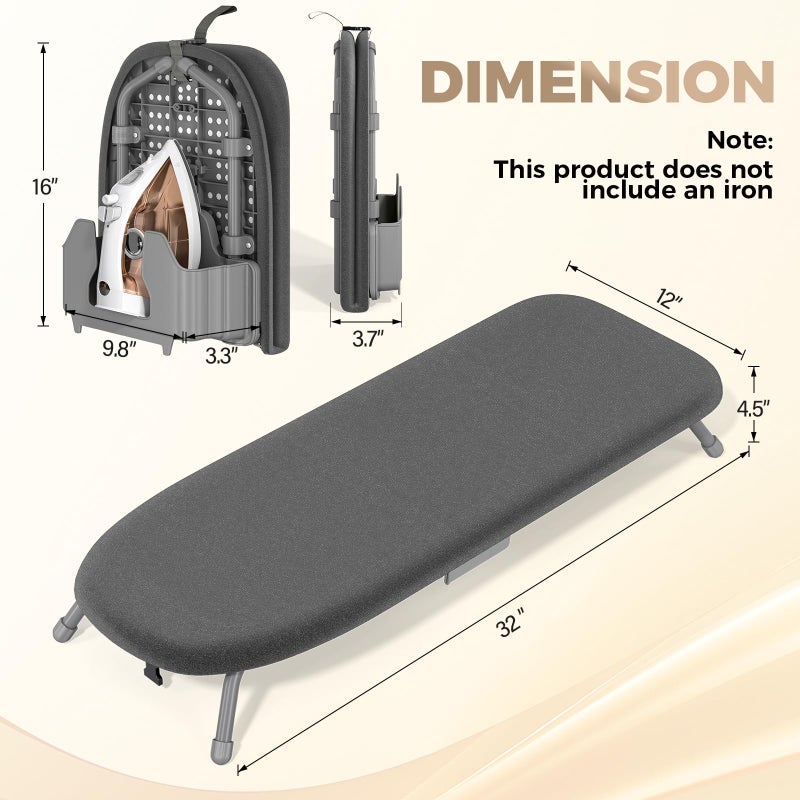 Kingboard Tabletop Ironing Board with Iron Holder, Small Iron Board with Heat Resistant Covers, Portable Mini Ironing Board with Non-Slip Feet for Home Travel, 12 * 32 Black - Image 2