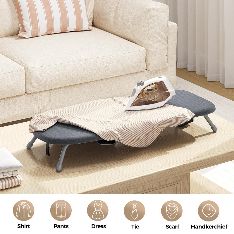 Kingboard Tabletop Ironing Board with Iron Holder, Small Iron Board with Heat Resistant Covers, Portable Mini Ironing Board with Non-Slip Feet for Home Travel, 12 * 32 Black - Image 3