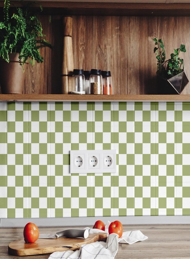 Drydiet ورق جدران Drydiet Retro Checkered Peel and Stick Funky 70s Removeable Vintage Decorative Wallpaper Checkerboard Decor for Bathroom Cabinet (Layer Green,9.8' X 15.75'') - Image 4