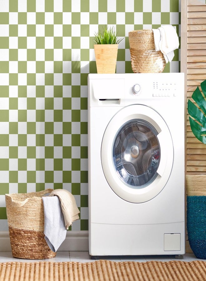 Drydiet ورق جدران Drydiet Retro Checkered Peel and Stick Funky 70s Removeable Vintage Decorative Wallpaper Checkerboard Decor for Bathroom Cabinet (Layer Green,9.8' X 15.75'') - Image 3