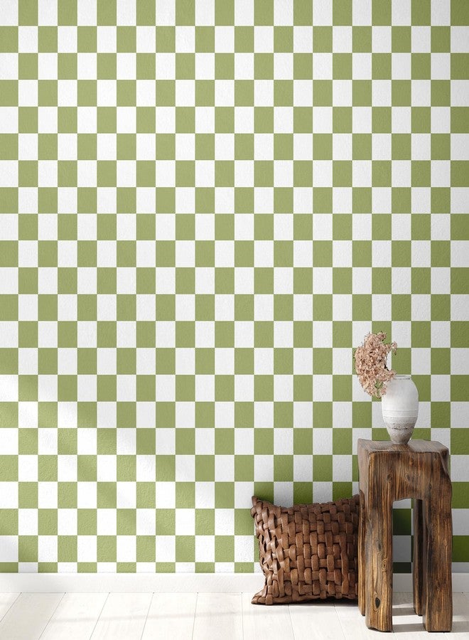 Drydiet ورق جدران Drydiet Retro Checkered Peel and Stick Funky 70s Removeable Vintage Decorative Wallpaper Checkerboard Decor for Bathroom Cabinet (Layer Green,9.8' X 15.75'') - Image 1