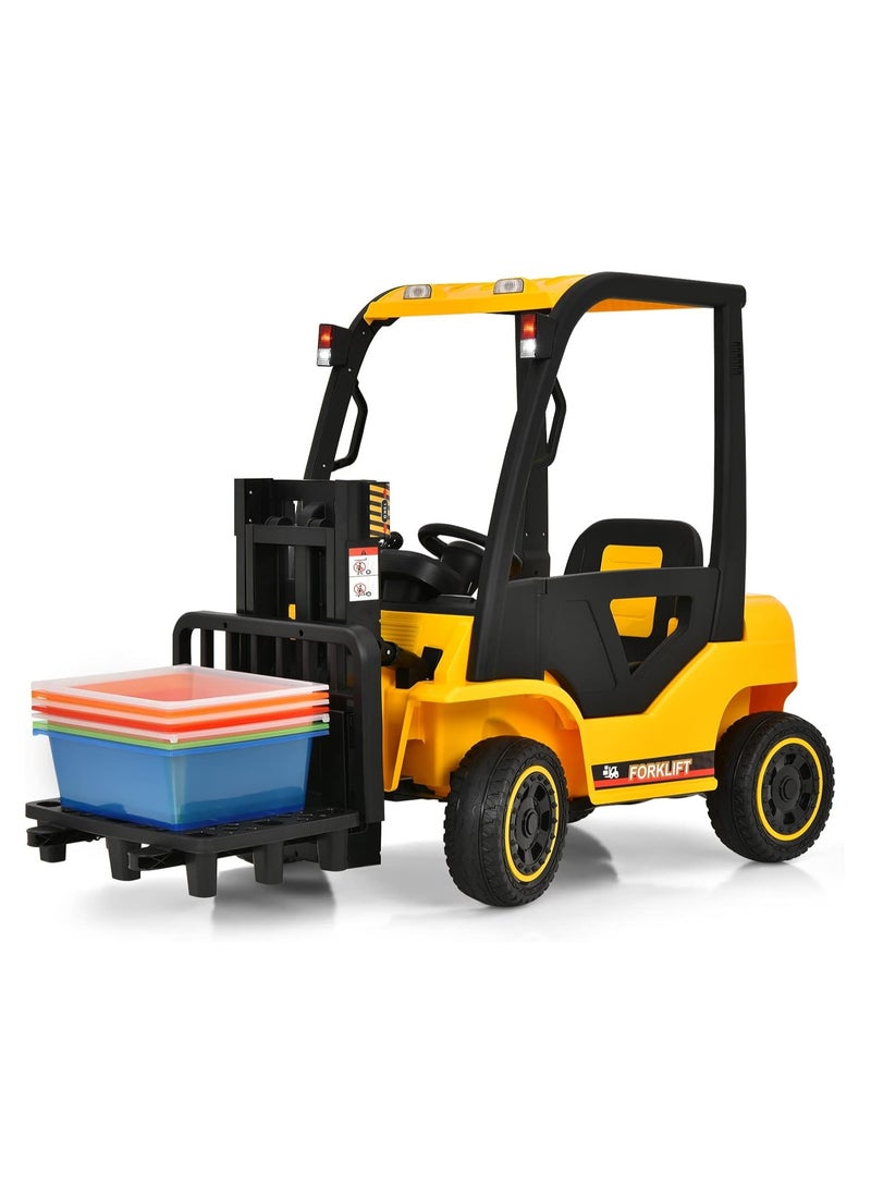 Reko kids ride on forklift - 12V Kids Forklift Ride on Car, Licensed JCB Battery Powered Electric Ride On Construction Car with Liftable Fork, Remote Control, Seat Belt, Spring Suspension, Yellow - Image 1
