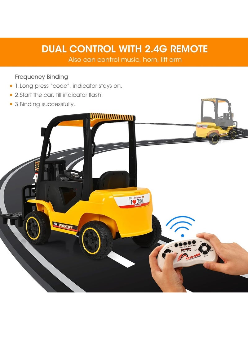 Reko kids ride on forklift - 12V Kids Forklift Ride on Car, Licensed JCB Battery Powered Electric Ride On Construction Car with Liftable Fork, Remote Control, Seat Belt, Spring Suspension, Yellow - Image 5