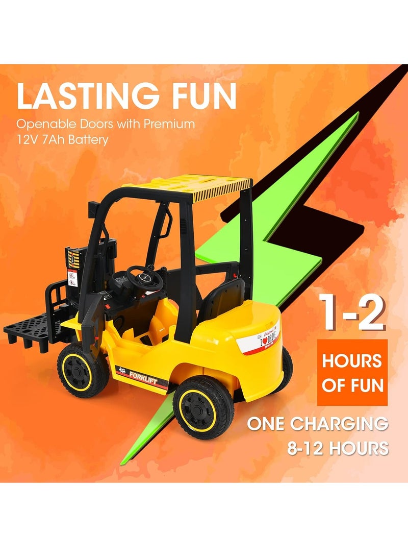 Reko kids ride on forklift - 12V Kids Forklift Ride on Car, Licensed JCB Battery Powered Electric Ride On Construction Car with Liftable Fork, Remote Control, Seat Belt, Spring Suspension, Yellow - Image 2