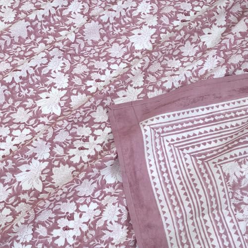 TOAI Hand Block Printed Bedsheet | Bed Spread Flatsheet Bed Sheet | Pure Cotton | Double Bed Queen Size 90"x108" | 300 TC Long Staple Cotton | 2 Reversible Pillow Covers |Vintage Pink White - Image 4