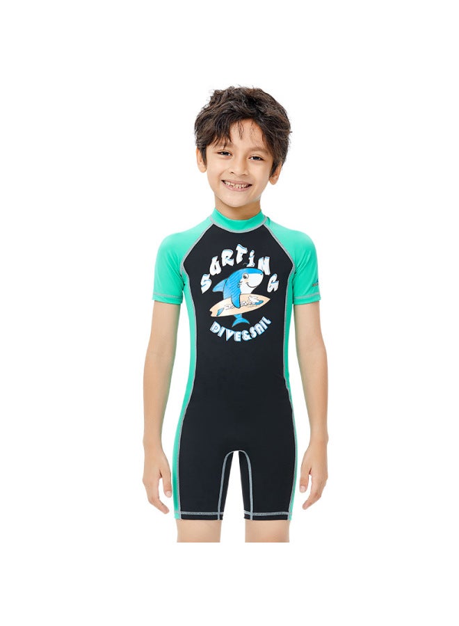 New Children's Swimsuit One-piece Short-sleeved Swimming Trunks Boys' Swimsuit Sun Protection Quick-drying Student Swimsuit Hot Spring Jellyfish Suit