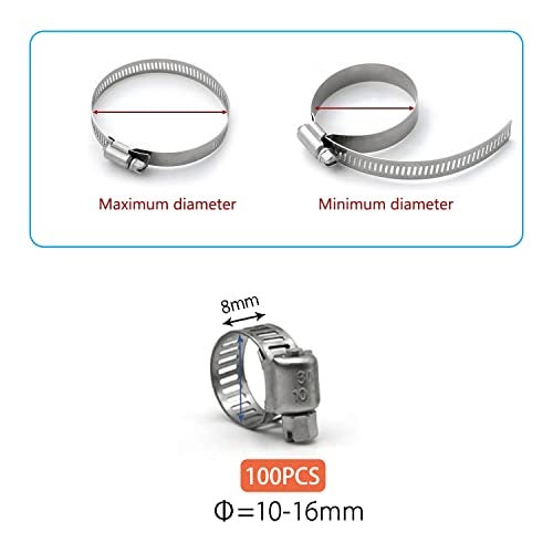 ZIPCCI Hose Clamp, 100 Pack Stainless Steel Hose Clamps Worm Gear Fuel Line Pipe Clamps, 10-16mm (1/2 inch) - Image 4