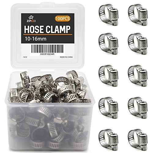 ZIPCCI Hose Clamp, 100 Pack Stainless Steel Hose Clamps Worm Gear Fuel Line Pipe Clamps, 10-16mm (1/2 inch) - Image 1