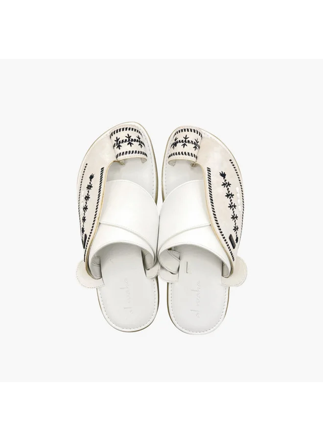 Al Waha Men's Embroidered Slip-On Arabic Sandals with Toe Loop