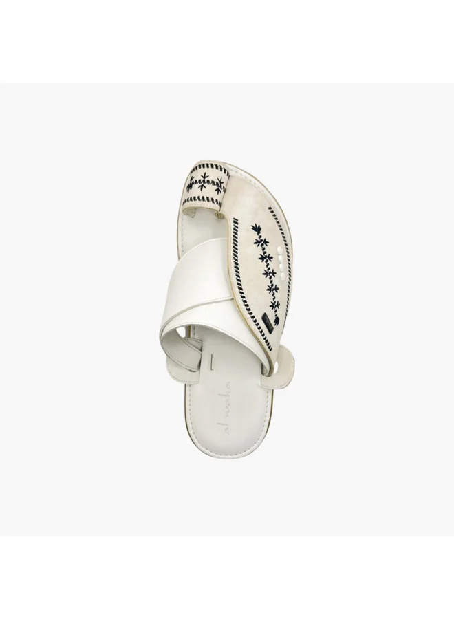 Al Waha Men's Embroidered Slip-On Arabic Sandals with Toe Loop