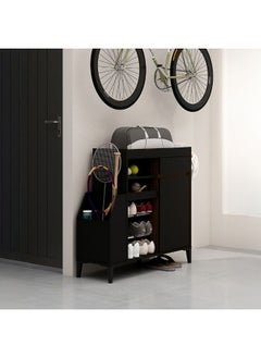 DANUBE HOME Pristina Shoe Cabinet With Open Shelves | 6 Pairs Of Shoes| Modern Design Furniture | Wooden Shoe Organizer For Entryway Hallway | Made In Indonesia | L100xW33.4xH93.5cm - Black / Walnut  - Image 1